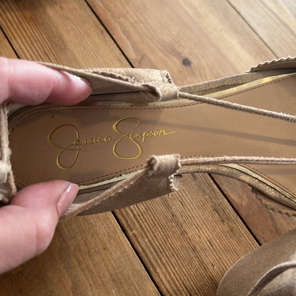 Jessica Simpson lace up tan metallic ballet flats - Picture 4 of 7